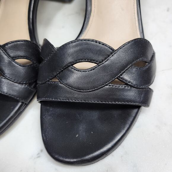 VTG Via Spiga Janel Heels Womens 7 Black Leather Chunky Twisted Strap Block Heel - Picture 16 of 16